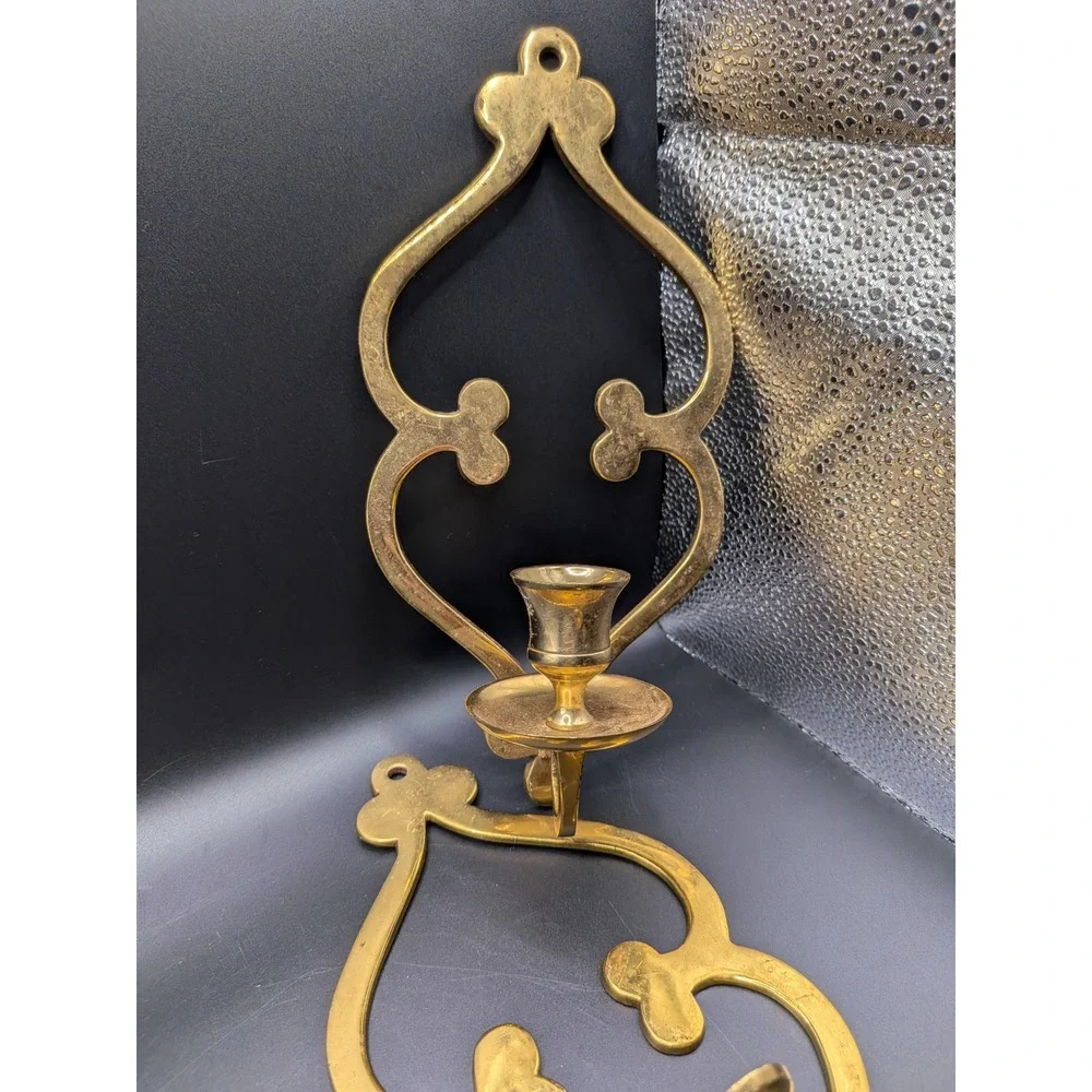 Vintage Brass Wall Sconces: Mid-Century Boho Candle Holders (Set of 2)